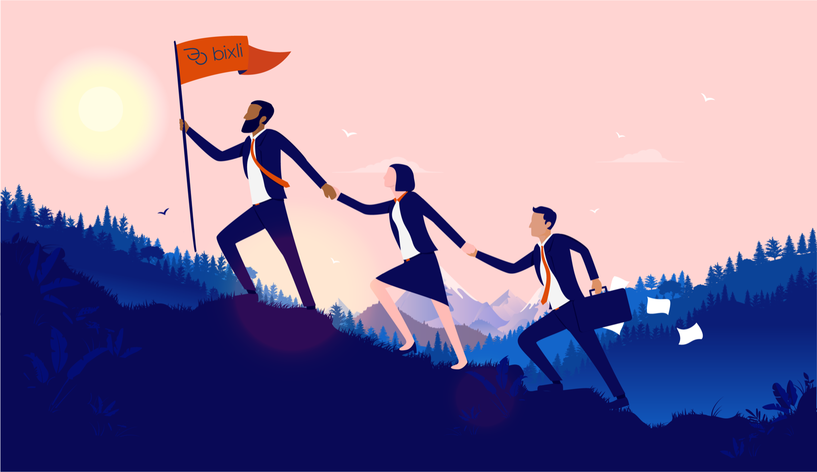 A founder standing confidently as three connected systems — COREloop, COREfeedback, and COREaccess — work together in the background